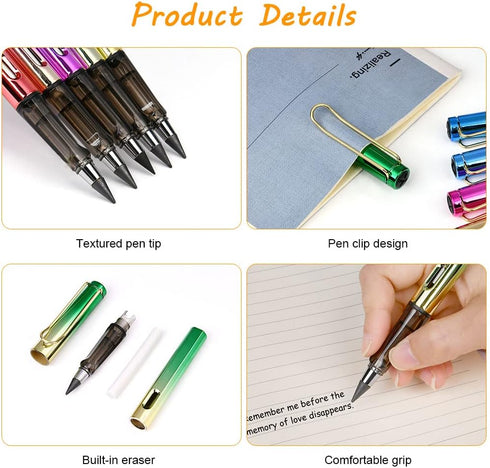 Inkless Pencil with Eraser, 5 Sets of Infinity Pencil, Reusable with Extra 5 Erasers & 5 Replaceable Nibs
