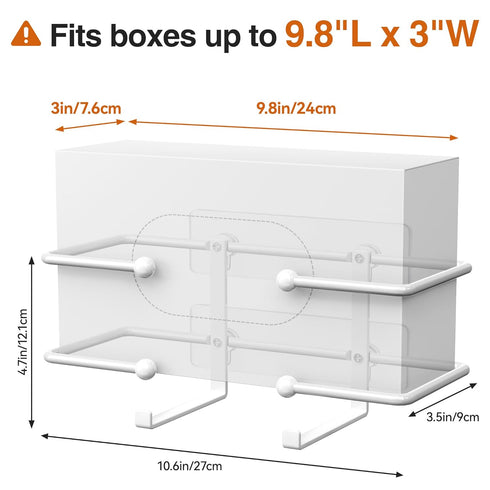 Josmimic Adhesive Glove Box Holder Wall Mount, Metal Disposable Gloves Dispenser for Latex & Nitrile Boxes, No-Drill