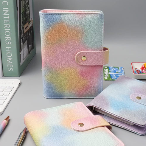 Pink PU Leather Budget Binder Cover for A5 6-Ring Money Organizer, Refillable Loose Leaf Receipt Notebook with Card