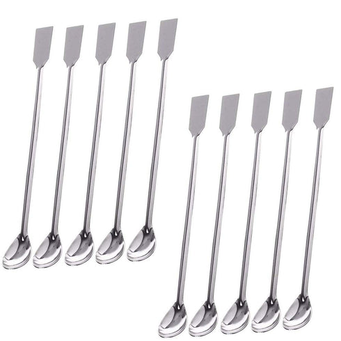TIHOOD 10PCS 2 in 1 Stainless Steel Lab Spoon Spatula, Laboratory Sampling Mixing Spoon