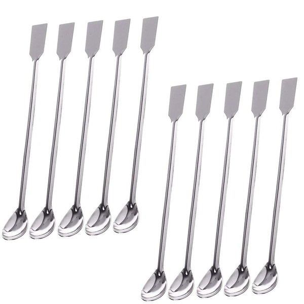 TIHOOD 10PCS 2 in 1 Stainless Steel Lab Spoon Spatula, Laboratory Sampling Mixing Spoon