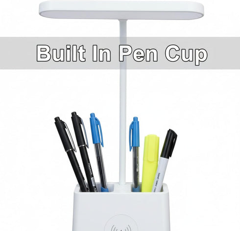 WZZHHJ 3-Color Dimming 360 1) Dual Pen-Holder LED Desk Lamp USB Charging, Eye-Care Soft Light, Touch & Flexible Neck |