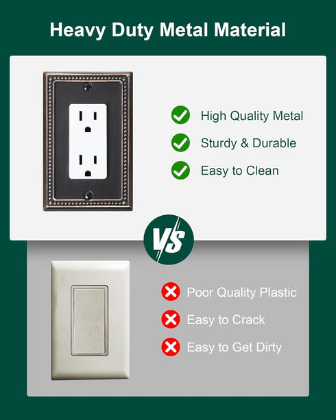 4-Pack Decorator Outlet Cover Plate, Decorative Switch Plates, Aged Bronze Metal Wall Plates for Electrical Outlets