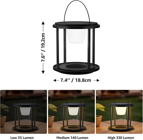 FUYO 7.6-Inch Dimmable Solar Rechargeable Camping Lantern - Outdoor Table Lamp with Warm White Light, RGB