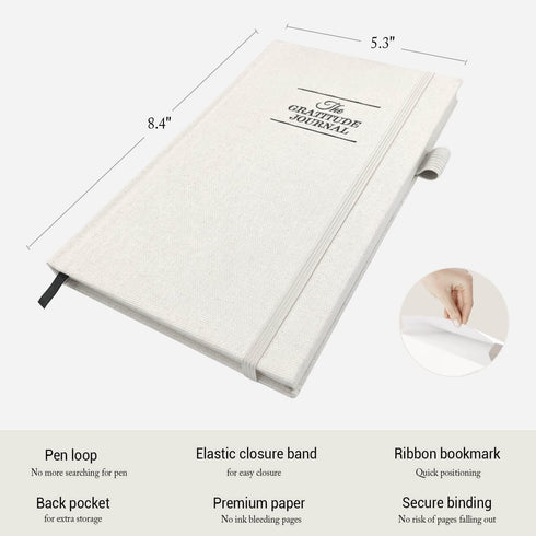The Gratitude Journal: Inspire Thankfulness, Mindfulness, Positivity, Happiness,Upgraded with Pen Holder, Inner Pocket & Elastic Closure Band (Beige)