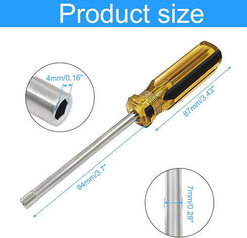 4mm Socket Wrench Screwdriver, Hex Socket Wrench High-Carbon Steel Hexagon Nut Driver Non-Magnetic Tip Hex Nut Screwdriver Hand Tool for Repairs(Plastic Handle)