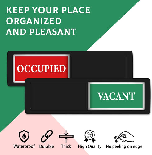 Privacy Sign - Vacant Occupied Indicator for Home Bathroom Office, Easy to Read Magnetic Slider - Black