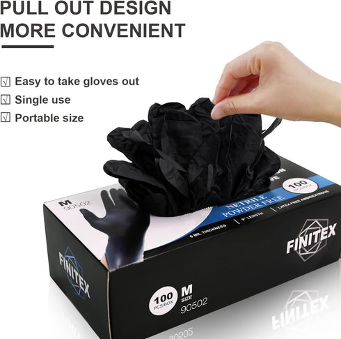 FINITEX Black Nitrile Disposable Medical Exam Gloves, 100/1000 PCS Powder-Free Latex-Free Food Gloves