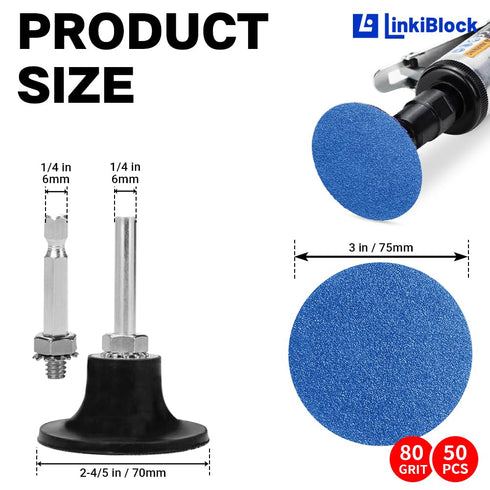 Linkiblock 50Pcs 3 inch Set 80 R-Type Quick Change Zirconia Surface Conditioning Sanding Discs Grit with Adapter