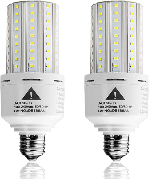 ZP 2-Pack LED Light Bulb 400W Equivalent, 6250 Lumen, 5000K Cool Daylight White, E26/E27 Medium Base, 50W LED Corn Light