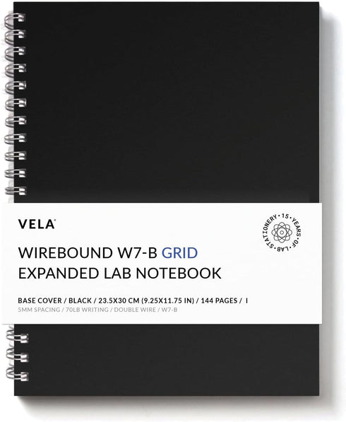 Vela Sciences W7-B Expanded Wirebound Lab Notebook, 9.25 x 11.75 in, 144 Pages, Double Wire Looped, 70lb Paper