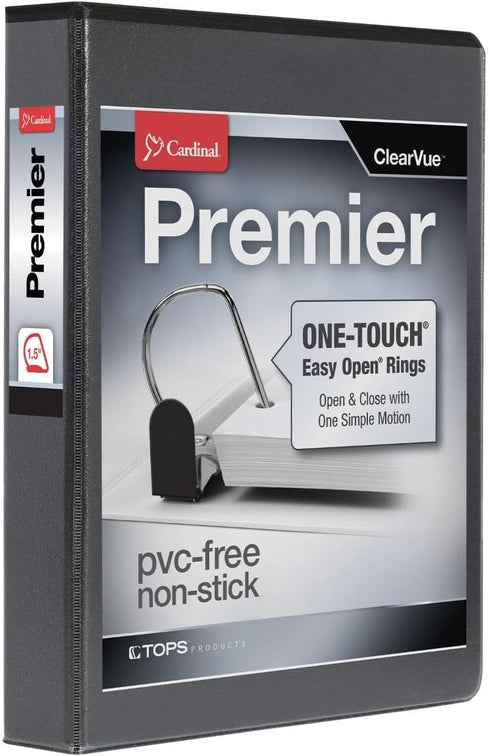Cardinal 3 Ring Binder, 1.5 Inch Premier Easy Open Binder, ONE-TOUCH Locking Slant-D Rings, Black (10311)