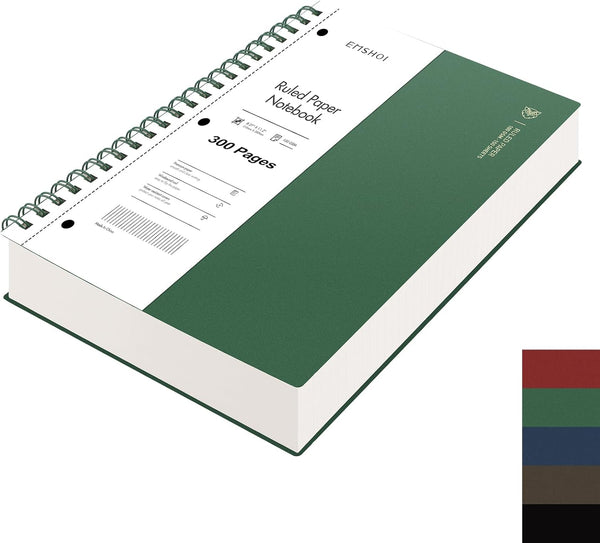 EMSHOI College Ruled Spiral Notebook, 8.5” x 11”, 300 Pages, 150 Easy Tear Sheets, 100gsm Thick Paper, Dark Green