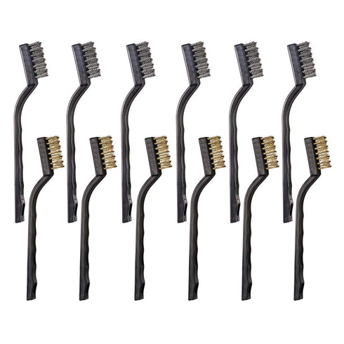 12PCS Mini Wire Brushes, Stainless Steel & Brass Brush Set for Automotive Cleaning & Rust Removal