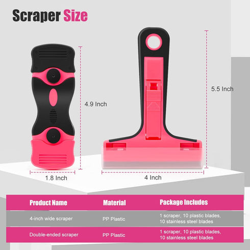 Razor Blade Scraper Tool, 2Pcs Pink Razor Scraper with 40Pcs Replacement Blades, Glass Scraper for Removing Decals,