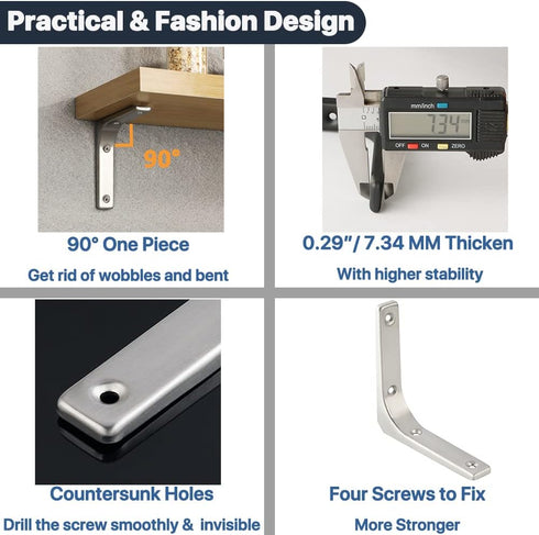 4 Inch 4 Inch, 4Pcs SAYAYO Heavy Duty Floating Shelf Bracket x Stainless Steel Wall Shelf Brackets & Supports Brushed