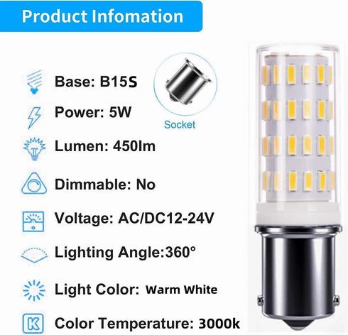 Ba15s 1156 1141 S8 12V-24V LED Bulbs, 5Watt Low Voltage Bayonet for RV, Outdoor Landscape Lighting (Pack of 2)