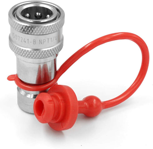 ISO-B Hydraulic Quick Disconnect Coupler, 1/4" NPT Thread, Tractor Quick Coupling with Dust Caps