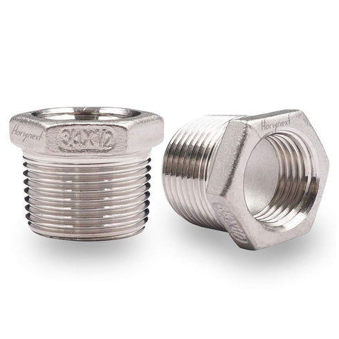 Stainless Steel Hex Bushing, NPT 3/4 to NPT 1/2 Threaded Reducing Bushing, Air Hose Reducer Coupling (2 pcs)