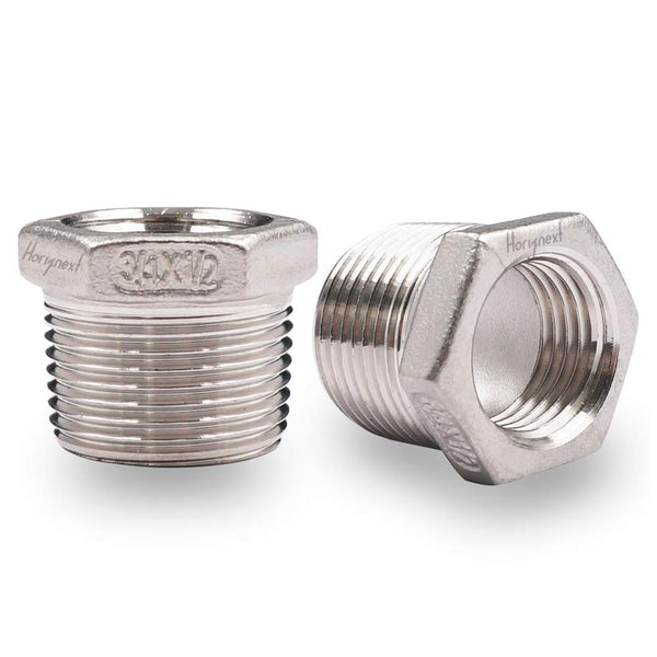 Stainless Steel Hex Bushing, NPT 3/4 to NPT 1/2 Threaded Reducing Bushing, Air Hose Reducer Coupling (2 pcs)