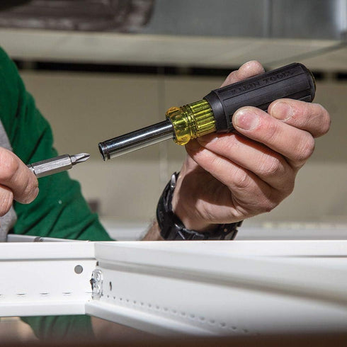 Klein Tools 32500MAG Magnetic Multi-Bit Screwdriver, 11-in-1 Tool with 8 Bits and Cushion Grip Handle