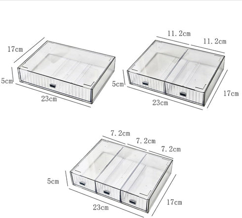 Desk Drawer Organizer, Stackable Plastic Storage for Office Supplies, Clear 2 Compartment Desk Organizer Box