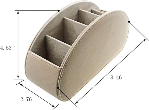 Remote Control Holder Organizer, Beige Leather Storage with 5 Spacious Compartments for Table Desk