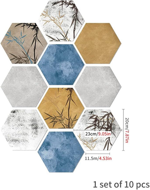 10 Pcs Hexagon Non-Slip Floor Stickers for Home Decor, Peel and Stick Self-Adhesive Wall Sticker, 7.9x9.1inch