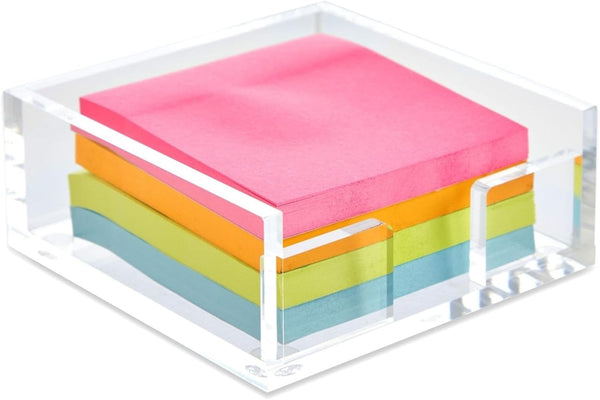 Juvale Clear Acrylic Sticky Note Holder, 3.9" x 3.9" x 1.6" Desk Accessory & Organizer for Classroom