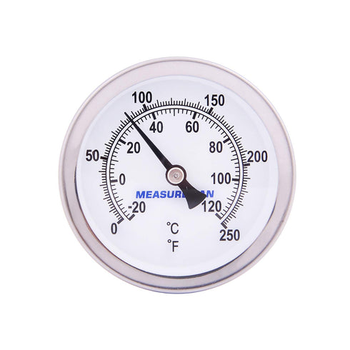 MEASUREMAN Hot Water Bi-Metal Thermometer, 2-1/2" Dial, 1-3/4" Lead-Free Brass Stem, Range 0-250 deg F