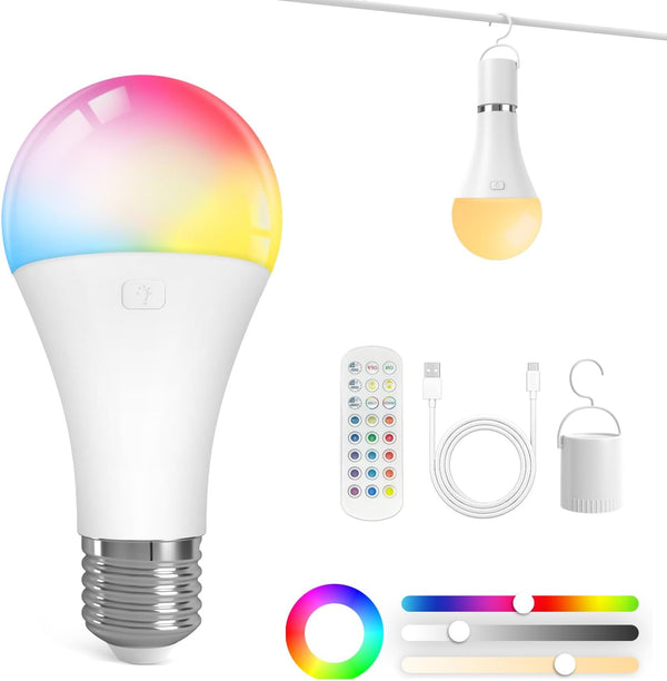 KINDEEP Rechargeable Light Bulbs with Remote, E26 Battery Operated LED Bulb: 2000mAh