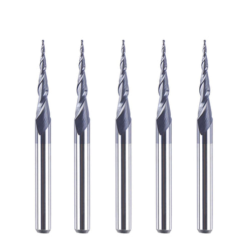 SpeTool 5Pcs Tapered Ball Nose Carving End Mill 1/8 inch Shank 0.25MM