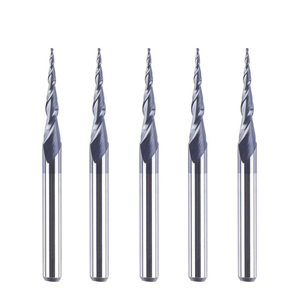 SpeTool 5Pcs Tapered Ball Nose Carving End Mill 1/8 inch Shank 0.25MM