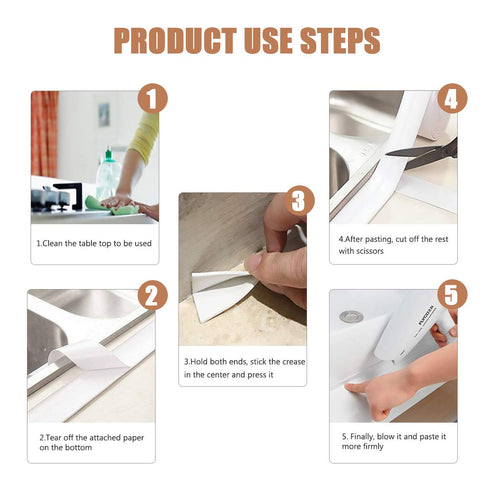 2 Pack Caulk Tape, Self-Adhesive Bathroom Corner Sealing Tape for Kitchen Sink, Toilet, Bathtub (1.5 inch x 10.5 feet)