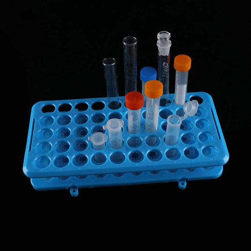 E-outstanding Test Tube Rack, Blue Plastic Centrifuge Tube Racks with Silicone Pad for 50 Positions