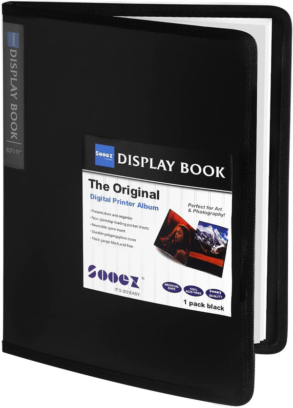 Sooez 30-Pocket Binder with Plastic Sleeves - Heavy Duty Art Portfolio Folder 8.5x11" (Black)
