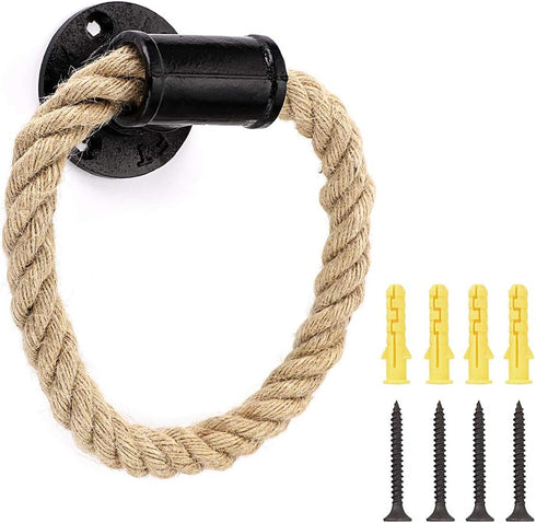 Sumnacon Industrial Pipe Rope Towel Ring, Wall-Mounted Metal Towel Rack with Vintage Style