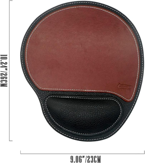 Ergonomic Leather Mouse Pad with Wrist Support - Non-Slip Rubber Base, Memory Foam, Waterproof Surface (Round-Brown)