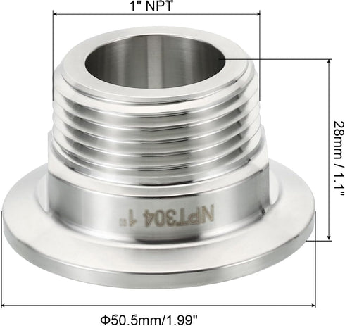1.5 Inch 1" 304 50.5mm PATIKIL TC Tri Clamps Adaptor, Tri-Clover Fittings to NPT Male Sanitary Thread Adaptor Stainless