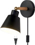 ClanKin Plug in Wall Sconces Lighting, Black Wood Style Wall Sconce Reading