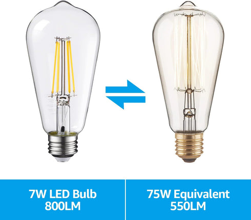 TORCHSTAR ST64 Dusk to Dawn Light Bulbs, Vintage LED Edison, 7W Equivalent 75W, Auto On/Off, E26 Base, Pack of 6