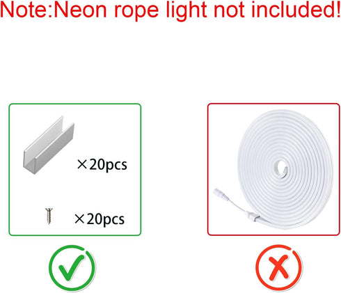 20 neon Rope Light Clips - Piece High - Quality Aluminum Neon Light Clips Kit Made of Durable Aluminum, Waterproof