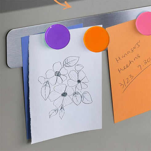 Stainless Iron Strips Bulletin Bar Board Adhesive Frameless Magnetic Strip with 10 Colorful Magnets and 8 Adhesive Tape