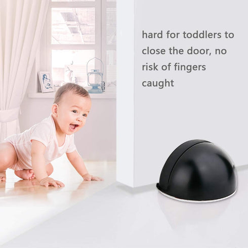 HUTLON Dome Shaped Magnetic Door Stop, Brushed Satin Black Soft-Catch Floor Holder, No Drilling, 1 Pack