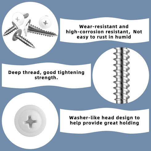 Peryiter 150 #8 1/2", 3/4", 5/8", 1", 1-1/2" Pcs Shutter Screws White Head Size White Pan Cabinet Screws for Wood, Wall