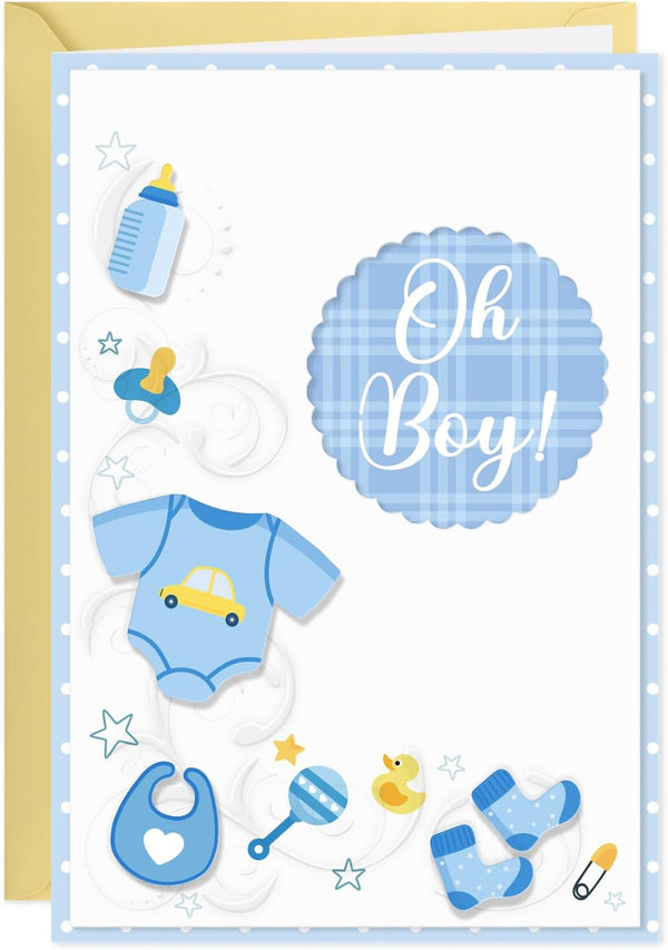 D24TIME 3D New Baby Boy Card - Blue Baby Shower Card for