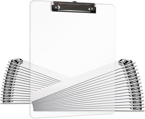 Plastic Clipboards Set of 30, Acrylic Clear Clip Board 8.5x11 for Classroom, Office & School Supply