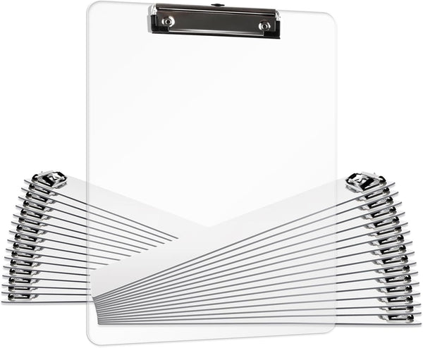 Plastic Clipboards Set of 30, Acrylic Clear Clip Board 8.5x11 for Classroom, Office & School Supply