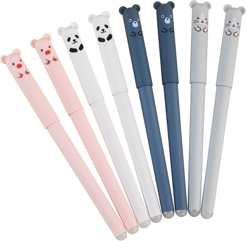 RIANCY 0.4mm Erasable Gel Pens, 12 Pack, Cute Cartoon Animal Rollerball Gel Ink Pens for Writing and Note Taking