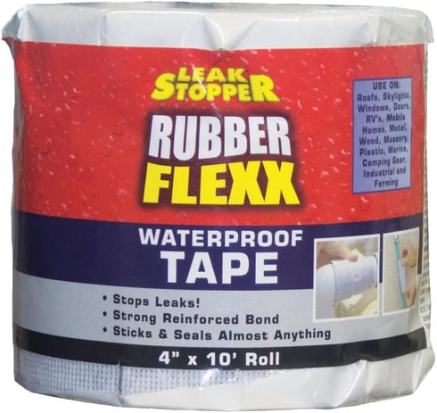 Leak Stopper Rubber Flexx Waterproof Tape | 4 in x 10 ft | Repair Material for Leaks, White